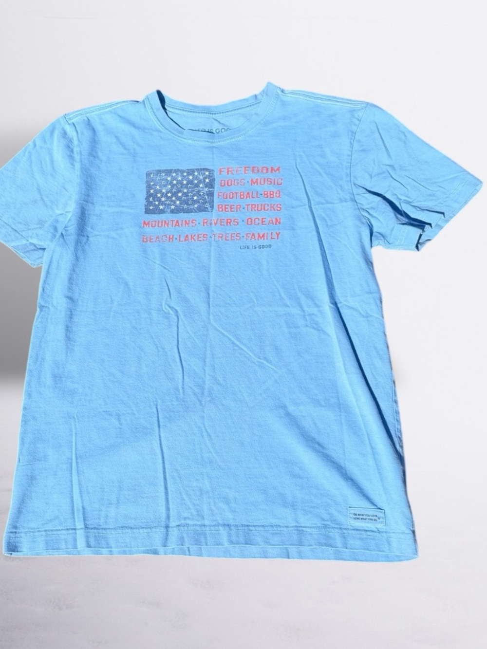 Life Is Good Light Blue Graphic Crewneck Tee